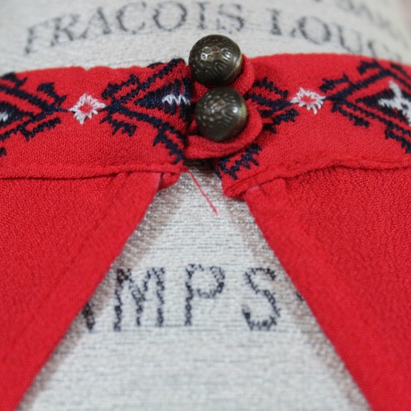 Red Drop Waist Embroidered Dress - Picture 5 of 6